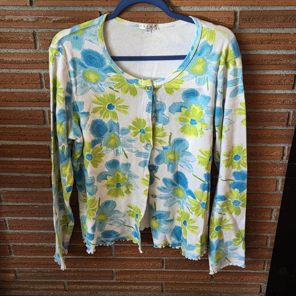 Floral Blue and Green Women's Top